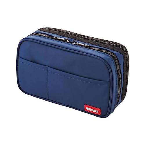 Image of LIHIT LAB Large Capacity Double Zipper Pencil Case For School Office College, Big Capacity 6 Compartments Pencil Bag Holder Adults Teen Boys Girls, Travel Cosmetics Storage, Indigo (A7555-11)