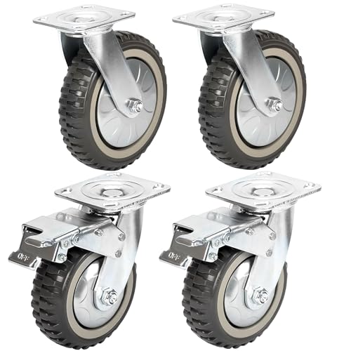 Nisorpa 8 inch Caster Wheels Heavy Duty 4 Pack Anti-Skid Swivel Caster Mute with 360 Degree Ball Bearing Castors Top Plate 2PCS Locking Swivel Casters 2PCS Without Brake
