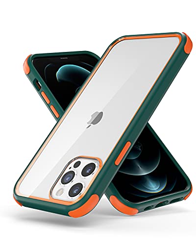 MobNano Coque Compatible avec iPhone 12 Mini 360 degrés Antichoc Pro Anti-Rayures Transparente PC/TPU Silicone Etui pour iPhone 12 Mini - Vert Foncé/Orange Cover