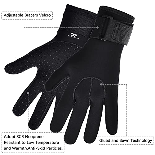TBLUITE Scuba Diving Gloves 3mm Neoprene Five Finger Thermal Wetsuit Gloves with Elastic Wrist Band Anti Slip Warm Water Dive Men Women Snorkeling Swimming Surfing Sailing Kayaking - Thumbnail 5