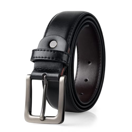 Image of maikun Mens Black Leather Belt, Casual Dress Belts For Men, Classic Design Pin Buckle