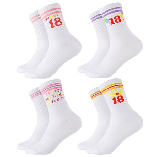 Utensilsto 4 Paar 18. Geburtstag Socken Damen Geschenke Geburtstag zum 18 Mädchen 37-40 Geschenke Lustige Socken Tennissocken Geschenk mit Geburtstagskarte und Tüte