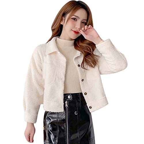 Yemenger Women's Solid Color Shaggy Short Faux Fur Coat Long Sleeve Luxury Pink Winter Parka Outwear