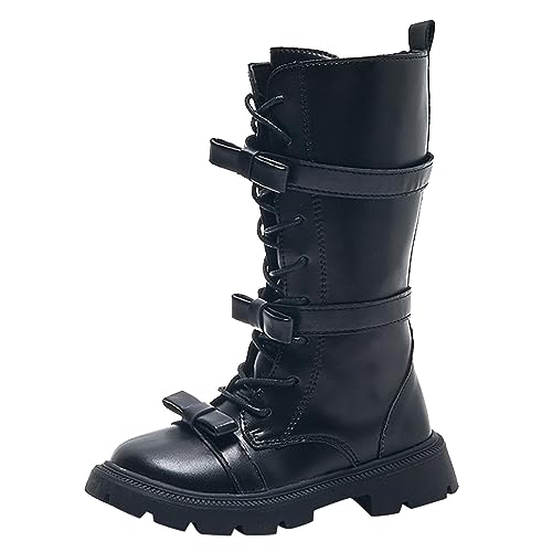 Girl's Knee High Boots Lace-Up Side Zipper Combat Riding Boots Fuax Leather Military Boots Toddler/Little Kid/Big Kid