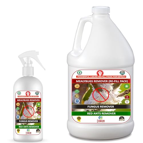 Erwon® Mealy Bug Remover, Fungus Remover, and Red Ant Remover spray from all types of plants, for the home garden, Organic Essential Powerful liquid spray (1250 ml) 250ml Spray + 1000ml Refill