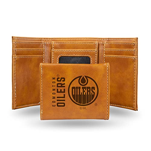Rico Industries NHL Edmonton Oilers Laser Engraved Brown Tri-Fold Wallet - Men's Accessory