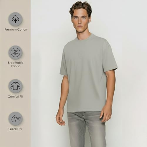 Image of Van Heusen Men's Premium Cotton Oversized Drop Shoulder Brand Logo T-Shirt