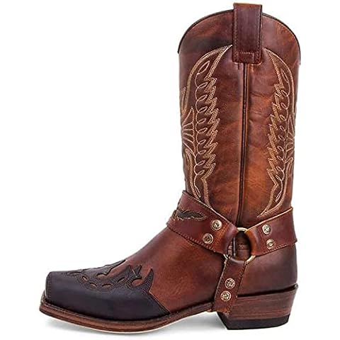 Cowboy Boots for Men Women Square Toe Distressed Work Boots Embroidered Western Boots Traditional Country Boot Western Work Combat Boot Western Cowboy Mid-Calf Wide Calf Pull On Boots for Men Cover