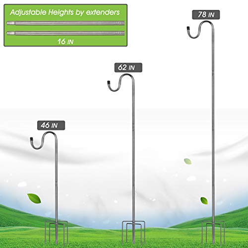 TALITARE Bird Feeder Pole,78 inch Shepherds Hook Heavy Duty 5 Prong Metal Hanger Hook Garden Plant Hooks for Hanging Solar Lights, Hanging Outdoor Plants,Lanterns, Bird Feeders,Planter Hanger(1 Pack)