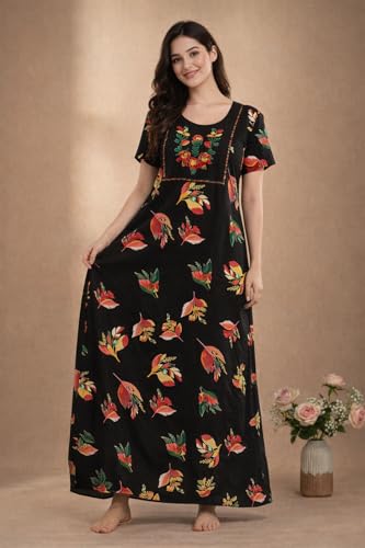 Image of Bahumaan Pure Cotton Nighty for Woman | Floral Gown for Women Nightwear with Pocket | Cotton Nighty for Women Stylish | Perfect for Daily Comfort | Maxi Women