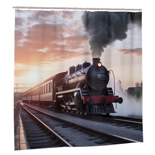 Rideau de douche anti-moisissure train vintage 182x182 cm étanche - 3