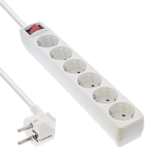 Multipresa Inline Elettrica, 6 Prese Schu.Ko Con Sicurezza Bambini, Plastica Bianca, Cavo 1,5M, Spina Cee 77 [16461T]