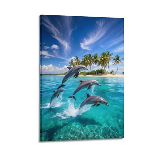 Affiche murale dauphins sautant hors de l'eau émotion nature