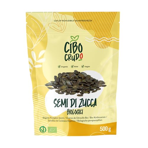 Semi di Zucca Biologici - 500g. Semi Zucca Bio non Salati e Sgusciati. Fonte di Vitamine Potassio Magnesio Fosforo Antiossidanti e Aminoacidi. Organic Pumpkin Seeds.