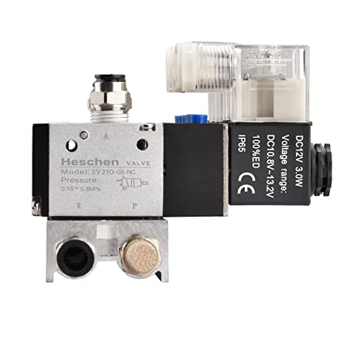 Électrovanne pneumatique Heschen 3V210-08 DC12V avec raccords rapides PT1/4 - 5