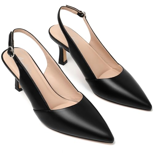 Image of Mostrin Kitten Heels for Women Slingback Pointed Closed Toe Heels Women's Pumps Shoes for Wedding, Party, Commuting