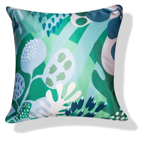 Image of Decorative Satin Sofa Cushion Covers Set of 5, 16 x 16 Inches, Multicolor Floral Printed Pillow Covers for Living Room, Bedroom, Couch & Sofa, Soft Glossy Fabric, Zipper Closure