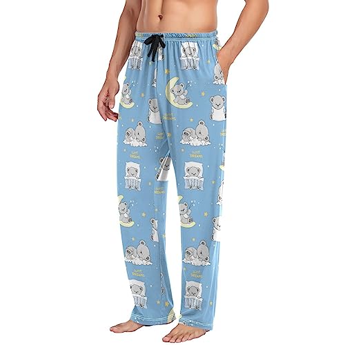 Teddy Bears Moon Blue Mens Pajama Pants Lounge Men's Pajama Bottoms Soft Sleep Pants With Pockets L3