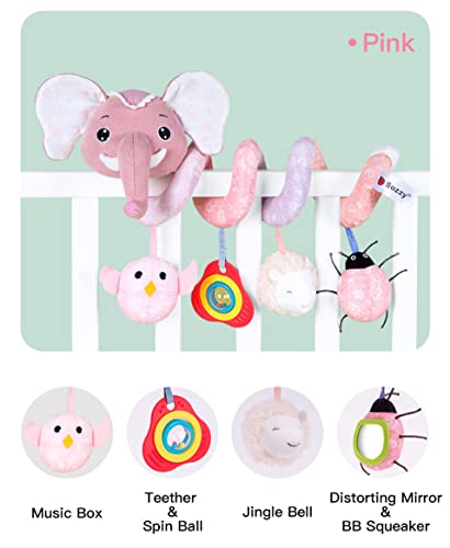 Koty Car Seat Toys, Infant Baby Spiral Plush Activity Hanging Toy For Stroller Bar Pram Crib With Music Box Bb Squeaker & Rattles(Pink Elephant) #TOP5