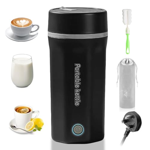 Tatqilo 500ML Portable Travel Kettle, 300W Stainless Steel Mini Electric Kettle with 4 Temperature Control, Automatic Shut Off Travel Tea Kettle, Small Portable Kettles with plug and Clean Brush