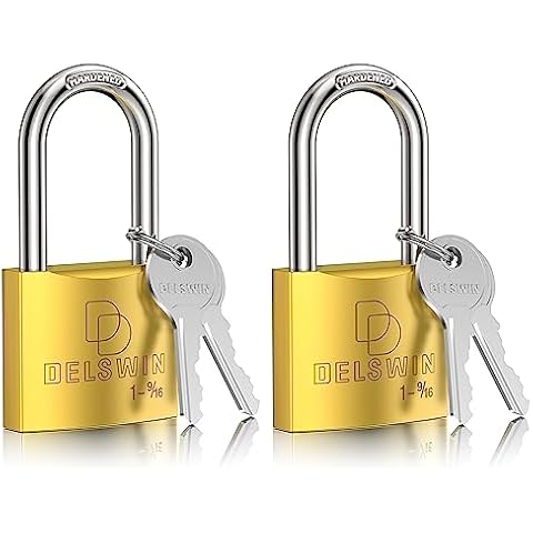 DELSWIN Weatherproof Padlock with Key - Heavy Duty Gym Locker Lock with 1-9/16" Solid Brass Lock Body, Hardened Steel Shackle, Marine Grade Pad Lock for Outdoor Gate, Fence, Shed (Keyed Alike, 2 Pack) Cover