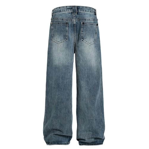 Men's Rivets Retro Jeans, High Street Style, Loose Fit, Distressed Straight Leg Denim Pants3