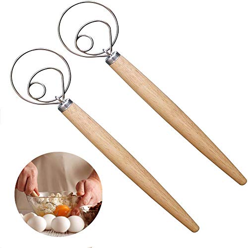 2 pack 13.5 inch The Original Danish Dough Whisk,Stainless Steel Dutch Style Hand Mixer Bread Dough Whisk,For Pastry or Pizza Perfect Baking Tool, Great Alternatives to A Blender, Mixer or Hook