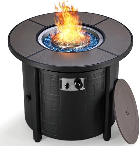 TLGREEN Propane Fire Pit Table 30in, 50,000 BTU Auto-Ignition Round Gas Fire Pit, Patio Furniture Outdoor and Indoor, Fire Table with Waterproof Cover, Blue Stone and Lid, CSA Certification
