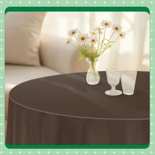 Image of Brown 14 Pack 84 Inch Plastic Round Tablecloths, Disposable Plastic Table Cover for Parties and Dinners