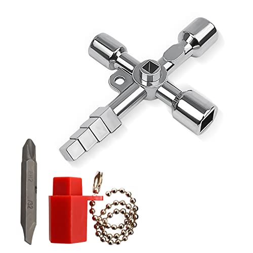 TIANLIN Clé pour Armoire électrique, 4 Voies Clé Multifonction, Clé Croisée Multifonctionnelle Pratique, pour les Compteurs D'eau et D'électricité, les Radiateurs, les Ascenseurs (Argent) Cover