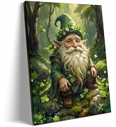 St Patricks Day Canvas Wall Art, Lucky Green Shamrock Pictures Print, Festive Irish Aesthetic Bat...