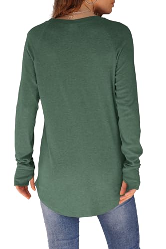 Image of XIEERDUO Womens Tunic Tops to Wear with Leggings Long Sleeve Thumb Hole Shirts Crew Neck Curved Hem