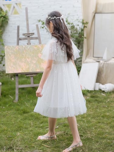 New 1-12Y Girls Tulle Dress Flutter Sleeve Sparkle Dot Soft Cotton Lined Party Summer3