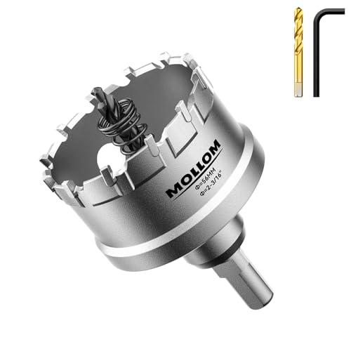 Mollom 2-3/16" (56mm) Heavy Duty Carbide Hole Saw with 2 Pilot Bits