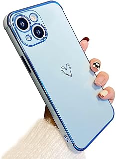 ZTOFERA Compatible with iPhone 13 Case for Girls Women, Flexible Silicone Phone Case with Cute Heart Pattern Electroplated Design Shockproof Protective Bumper Cover for iPhone 13, Sierra Blue