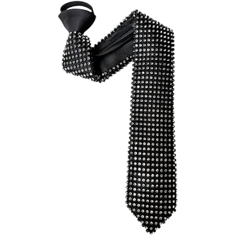 BOMJJOR Rhinestone Necktie for Men Shine Sparkle Artificial Diamonds Tie Adjustable Neck Tie (Black Tie-Zipper) Cover