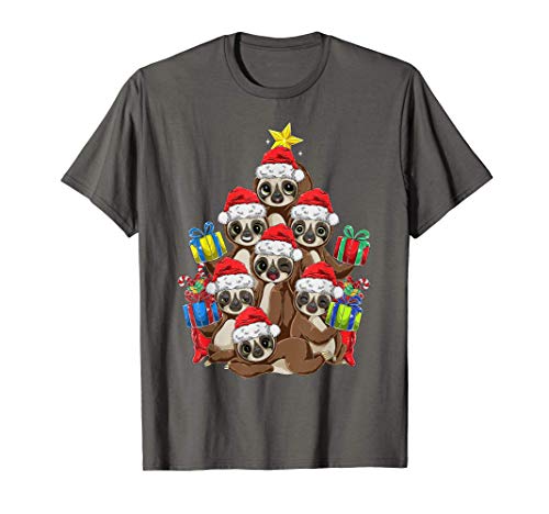Funny Sloth Christmas Tree Lights Gift Santa Hat Sloth Lover Camiseta
