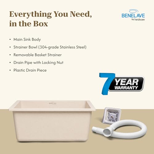 Image of Benelave by Hindware BLACP91007 Quartz Sink 21x18 for Kitchen | Single Bowl | Peach Aura Color | Better Sound Absorption for Quieter Use | 7-year Manufacturer Warranty