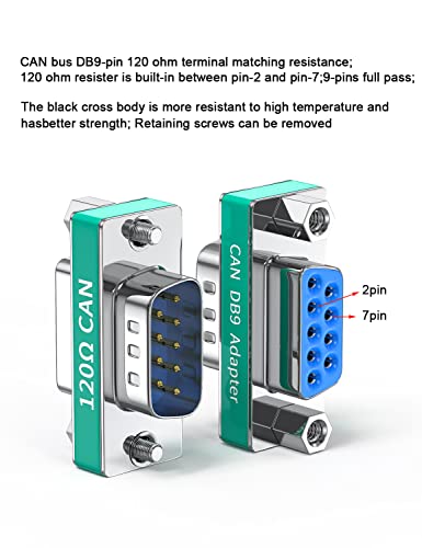 Image of 10 Pack CAN Bus DB9 Terminator Adapter, 120 Ohm CANopen Termination Resistor, DB9 Male to Female Pass Through Connector, 9-Pin Full Wired, Industrial CAN Terminal for PLC DeviceNet Automation Systems