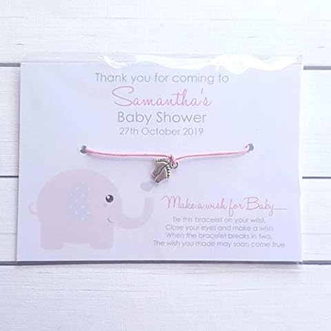 Wishing Bracelet Personalised Baby Shower Thank You Favour/Gift - Baby Elephant Design - Girl/Boy/Unisex - Gender Reveal Pink Wish Bracelet (15) Cover