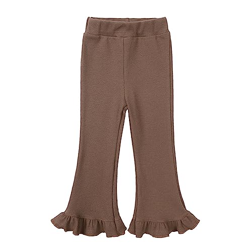 Girls Bell Bottoms Pants Kids Casual Leggings Solid Color Flared Pants Toddler Elastic Waist Ruffle (F, 12-24 Months)