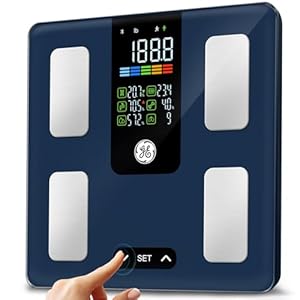 GE Smart Scale for Body Fat: Weight Scales with BMI Muscle Mass Button Function 500lbs Digital Bathroom Scales Body Composition Monitor 11.8″ Platform Accurate Weighing Health Analyzer