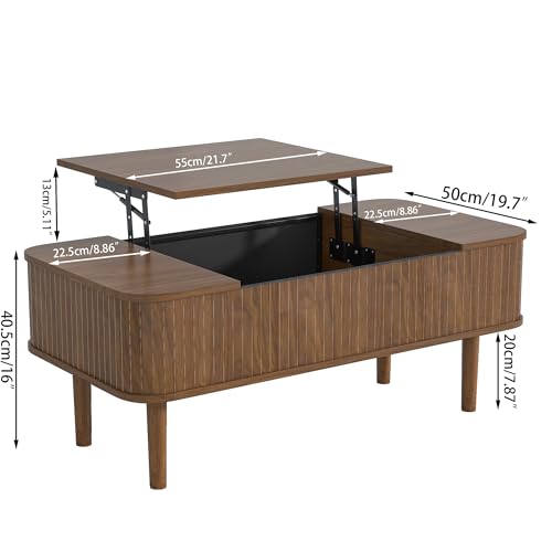 Image of Fluted Lift Top Coffee Table with Storage, Mid Century Modern Coffee Table for Living Room, Home Small Space,39.4 inch Fluted Center Table (Rectangle-Walnut, 39.4inch)