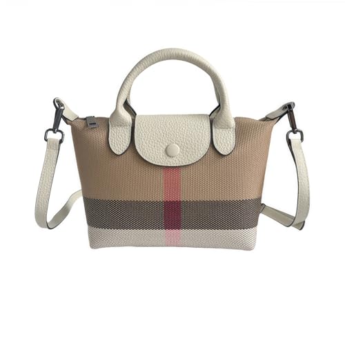 FLOBLURA Vintage Plaid Crossbody Bag for Women - Classic Tartan Check Shoulder Purse with Genuine Leather Trim Top Handle and Adjustable small clutch purse Mini Color Block Handbag Lvory White