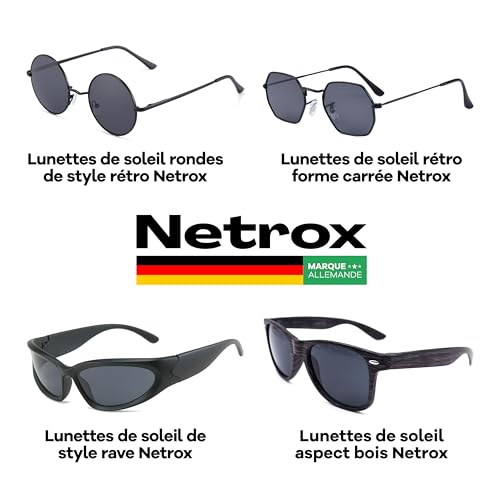Netrox Lunettes de soleil rondes rétro UV400 avec étui microfibre, bleu - – vue 7
