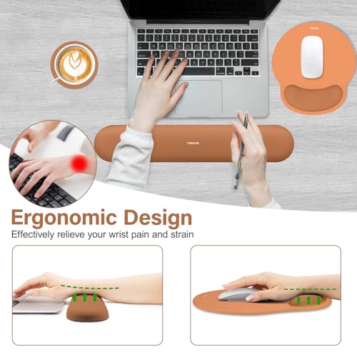 Image of MOSISO Wrist Rest Support for Mouse Pad&Keyboard Set, Circle Curved Ergonomic Mousepad&Coaster Non-Slip Base Home /Office Pain Relief&Easy Typing Pad with Soft Cloth&Silicone Lining, Cosmic Orange
