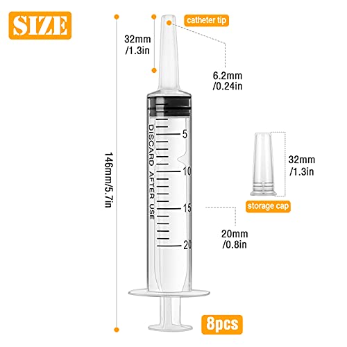 8 Stück 20ml Spritze mit Deckel,Kunststoffspritze sterile Verpackung mit Messung für wissenschaftliche Labore,Dispensieren,Messen von Flüssigkeiten,Tierfütterung,Pflanzenbewässerung