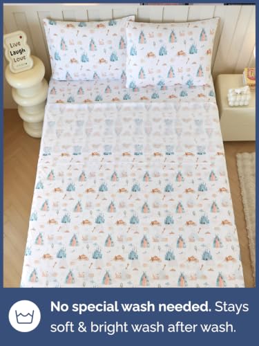 Image of Kids Queen Size Castle Bed Sheets - 4 Piece Kids Castle Sheet Set - Fairytale Magic Bedding - Ultra-Soft, Cute & Cozy - Breathable & Machine Washable - Blue Bed Set for Boys, Girls, Teens & Toddlers