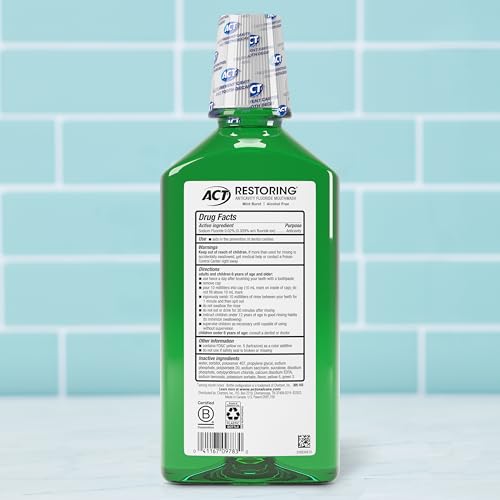ACT Restoring Zero Alcohol Fluoride Mouthwash 33.8 fl. oz. Strengthens Tooth Enamel, Mint Burst - Image 3
