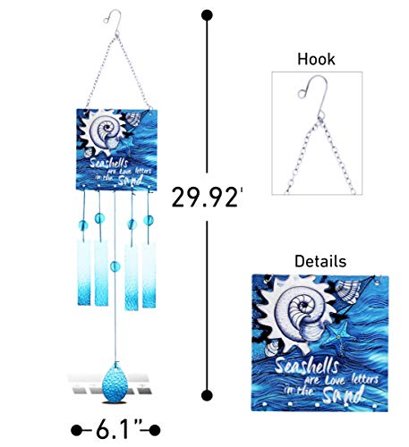 Cota Global Welcome Seashell Hanging Sea Glass Wind Chime 29.92 Inch, Nautical Glass Windchime Outdoor Decor For Harmonic Porch, Patio & Garden, Unique Beach Art Indoor Wind Chime Window Mobile #TOP1